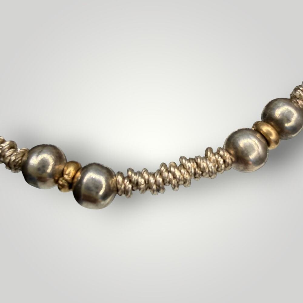 950 Sterling Silver & 14K Gold Beaded Necklace 16 inch, 11.2g - Picture 12 of 15